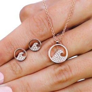 PURA Vida Womens Cut Out Pave Wave Necklace Earrings Set Rose Gold NWT